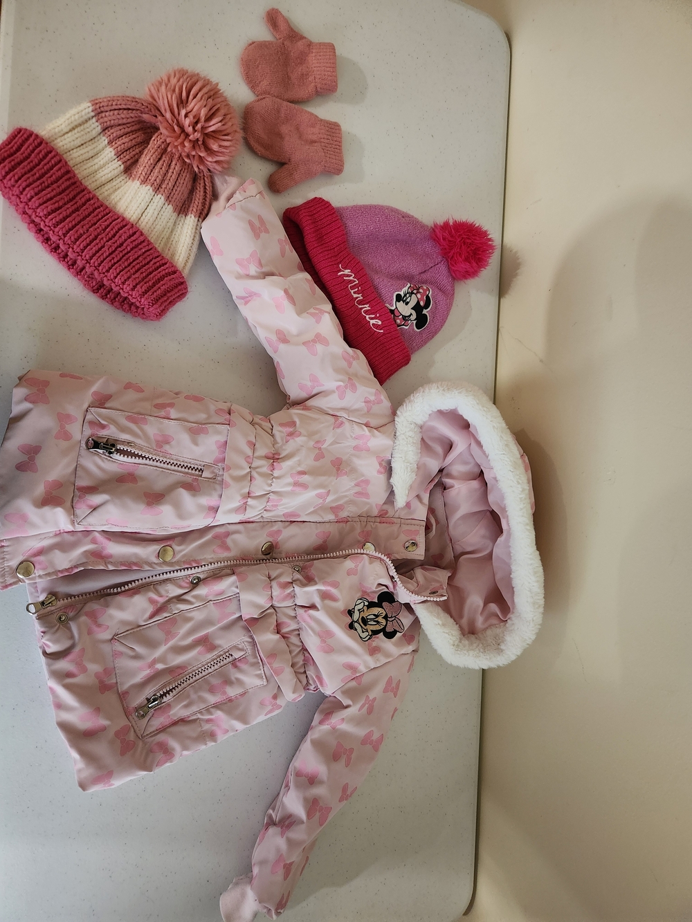 Pink Toddler Winter Jacket with Hood Disney Minnie Mouse Wit Hat And Gloves
